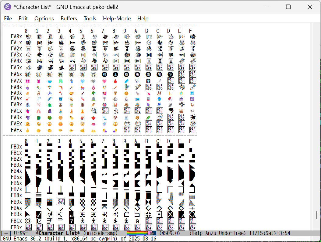 Emacs30.2 list-charset-chars 表示