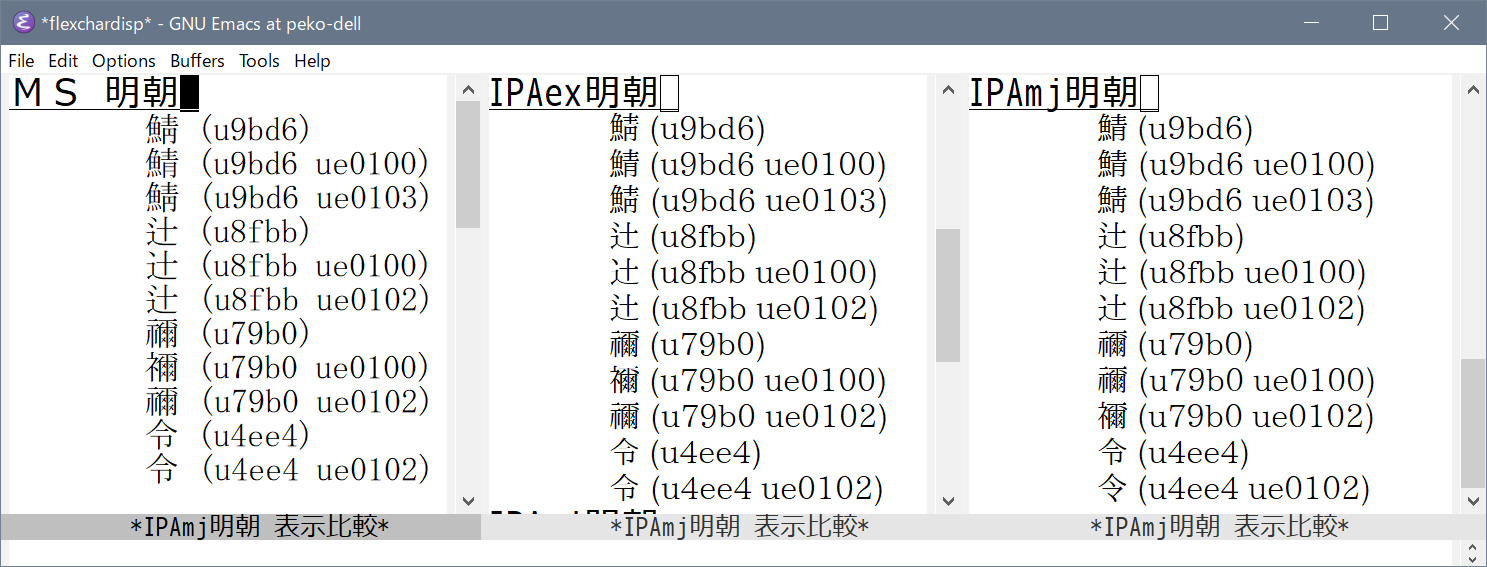 IPAmj明朝表示テスト on Emacs