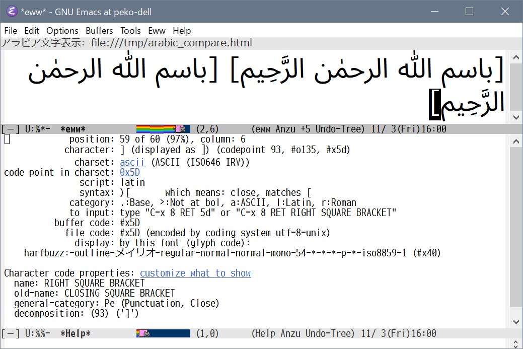 Emacs EWWでの アラビア文字表示