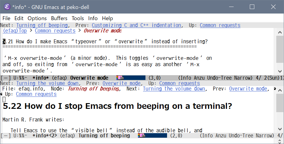 Emacsのinfoのタイトルフェイスが異なる