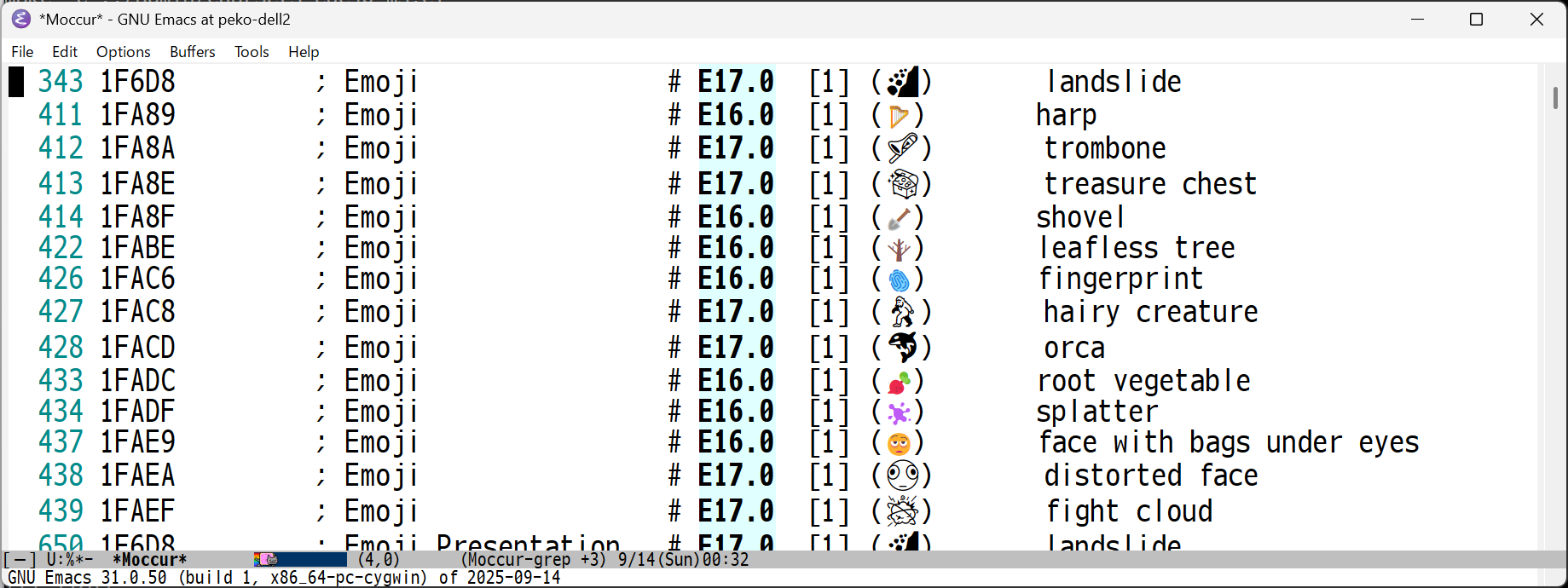 Unicode 16.0/17.0 絵文字 on Emacs31