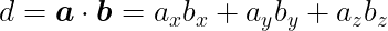 \begin{eqnarray*}
  \def\Vec#1{\mbox{\boldmath $#1$}}
  \mbox{\Large $ \displaystyle d  = \Vec{a} \cdot \Vec{b}
              = a_x b_x + a_y b_y + a_z b_z $ }
\end{eqnarray*}
