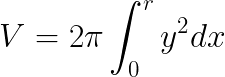 \begin{eqnarray*}
  \mbox{\LARGE $ \displaystyle V = 2 \pi \int_0^r y^2 dx $ }
\end{eqnarray*}
